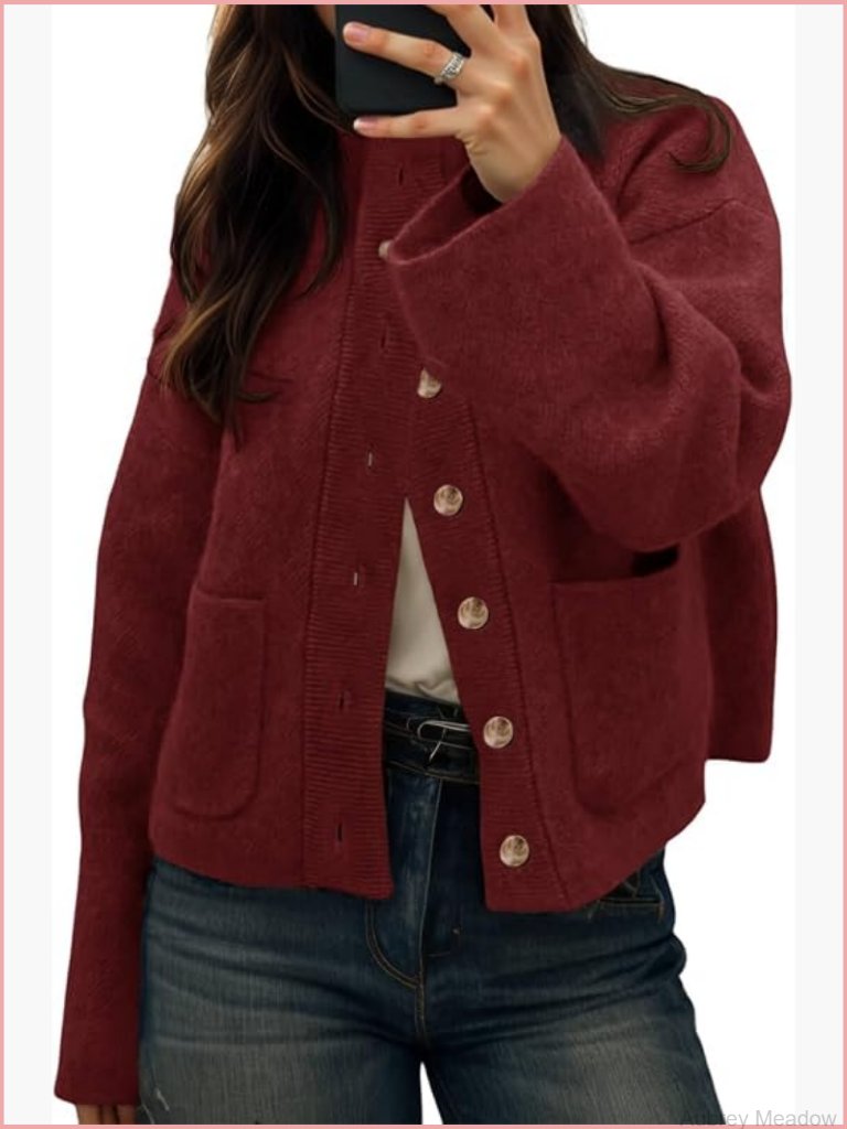 Chunky Knit Cardigan Button Down Mock Neck Open Front With Pockets